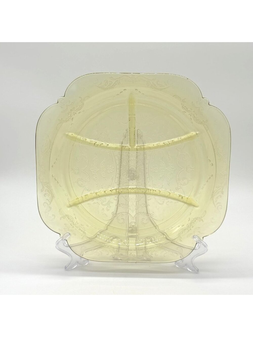 Vintage Amber Federal Glass 1930s Madrid Divided Dish Depression Glass With Scal